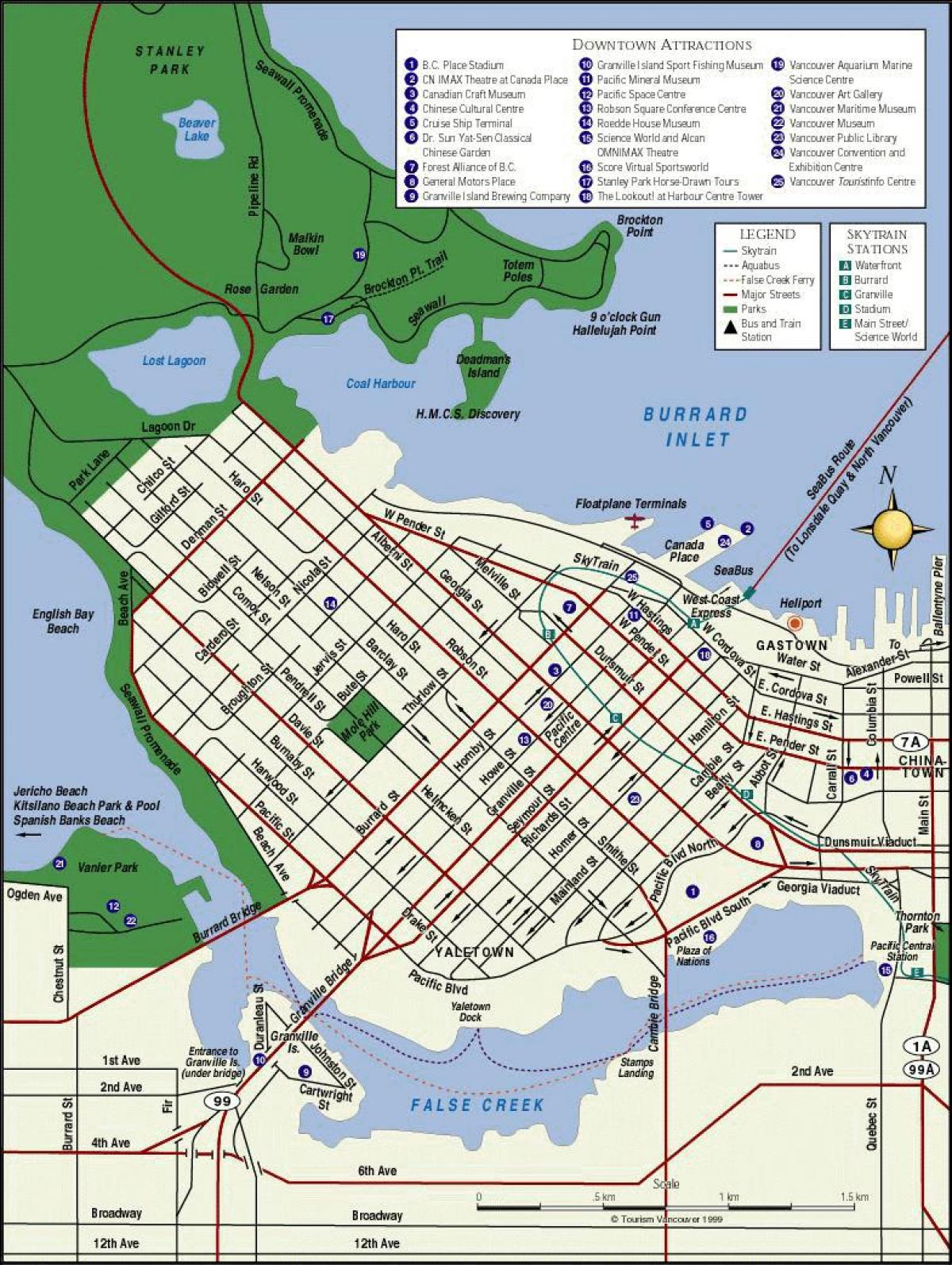 מפה של מרכז העיר ונקובר