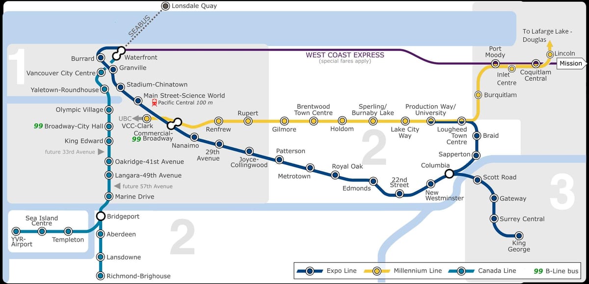 ונקובר שדה התעופה למרכז העיר skytrain מפה