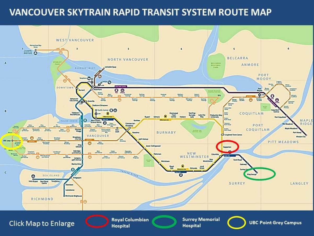 המפה של ה-skytrain מייפל רידג ' לונקובר