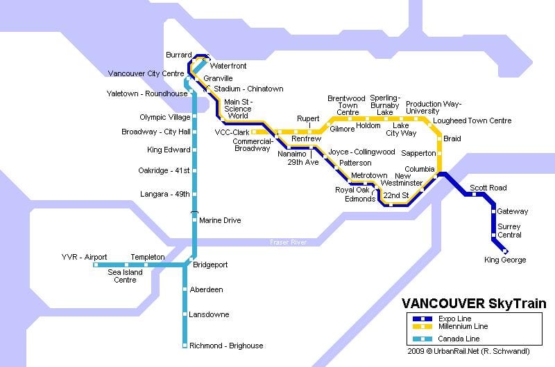 מפה של yvr skytrain