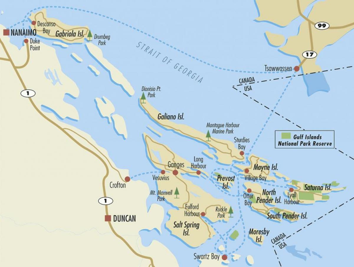 מפה של מפרץ האיים bc קנדה