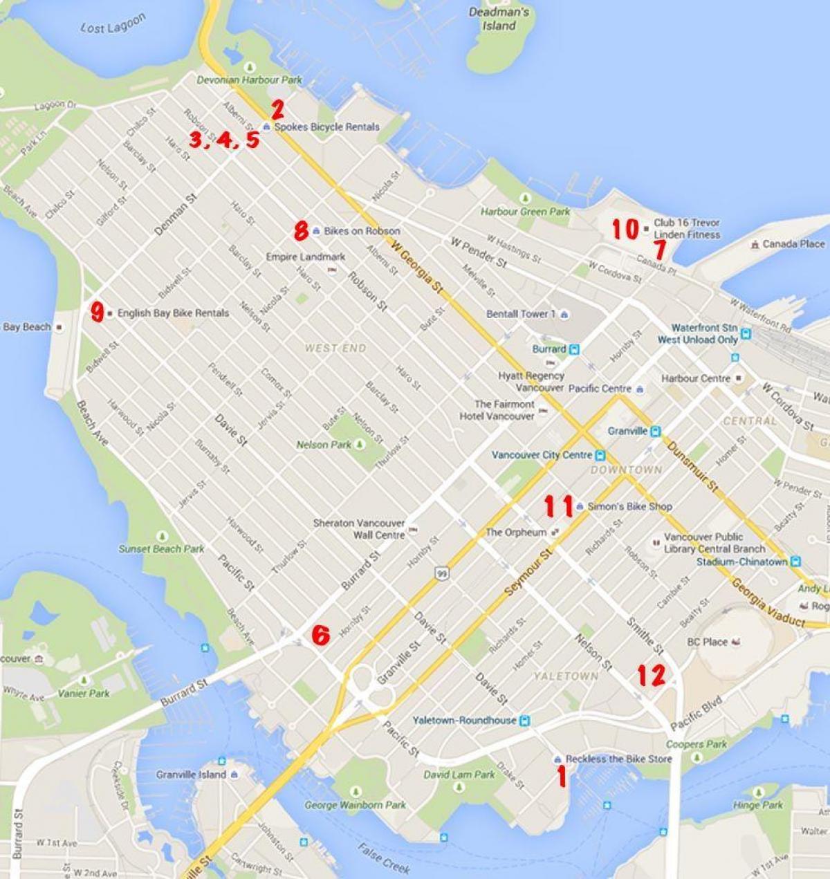 מפה של סטנלי פארק רכיבה על אופניים