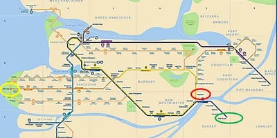 המפה של ה-skytrain מייפל רידג ' לונקובר